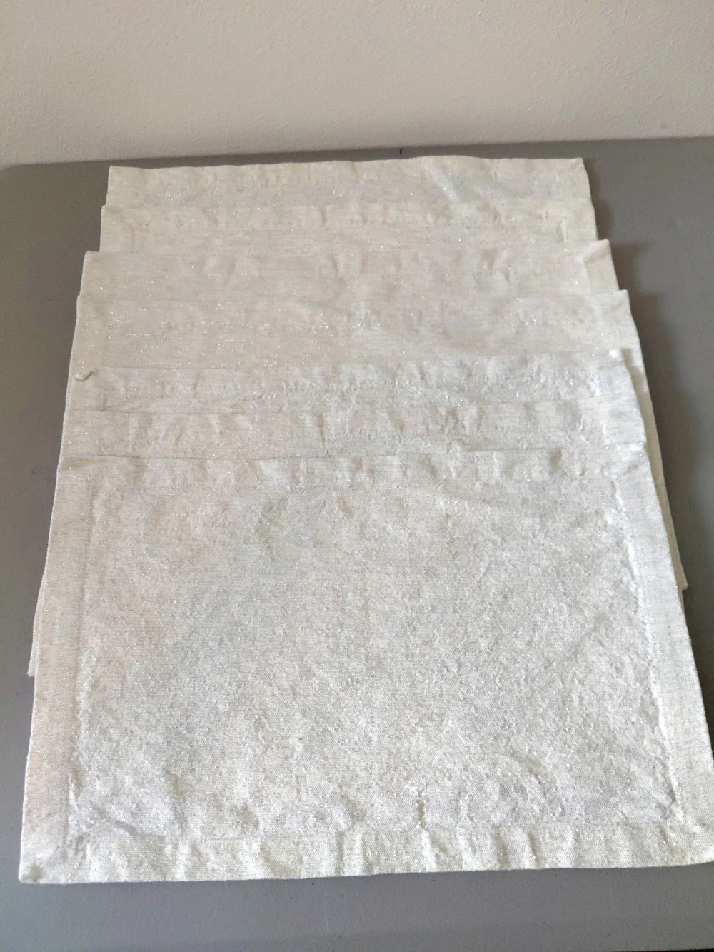 Silver Tinsel Cotton Placemats Set of 7 Textured Off White Tailored Elegant